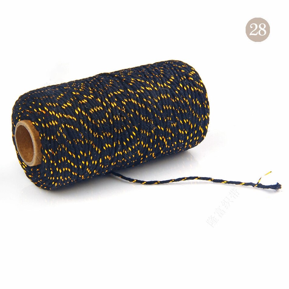 2mm 100M Colorful Thread Cord Handmade Crafts DIY Beige Twisted Cotton Macrame Cord Twine Rope String Home Textile Decoration - A28 gold Black