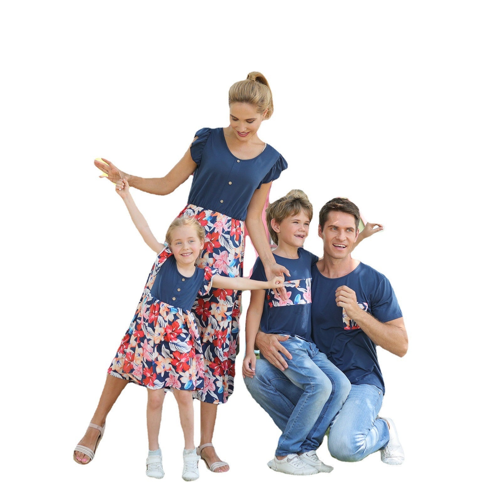 New Family Matching Clothing For Mom Daughter Dad Son Parent-Child Wear Girl Woman's Dresses T-Shirt For Man And Boy TM008 - Blue / Dad-XL