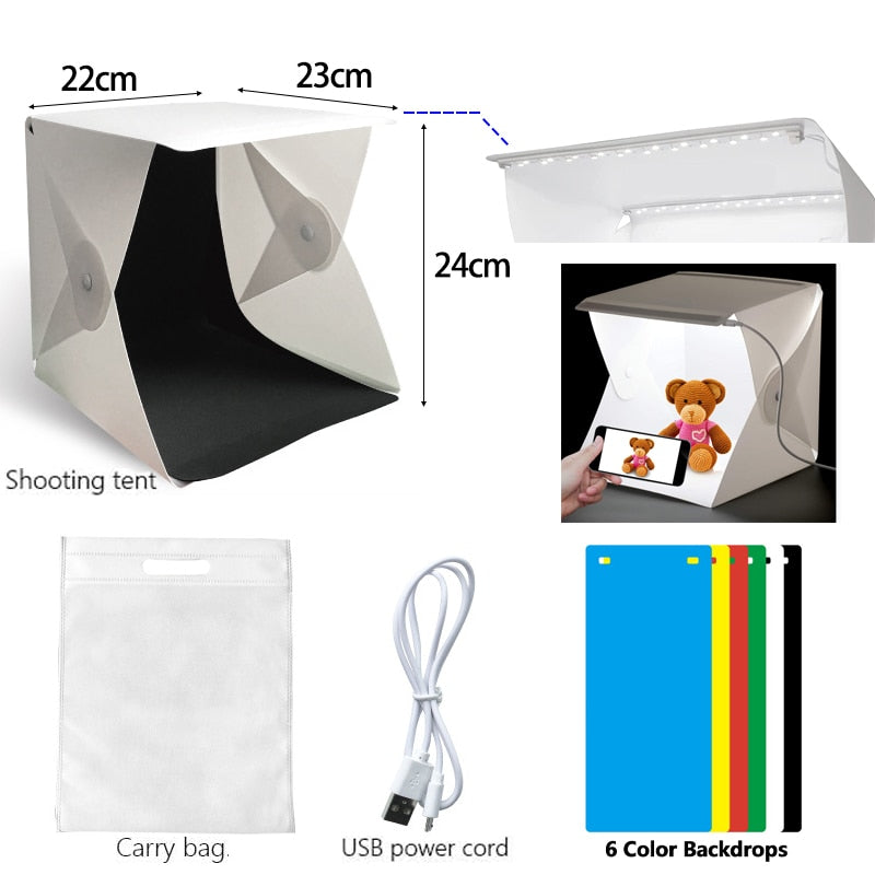 Folding Lightbox 20/30/40cm Portable Photography Photo Studio Tent LED Softbox Background Kit USB Mini Light Box For DSLR Camera - Russian Federation / 20cm No sunroof