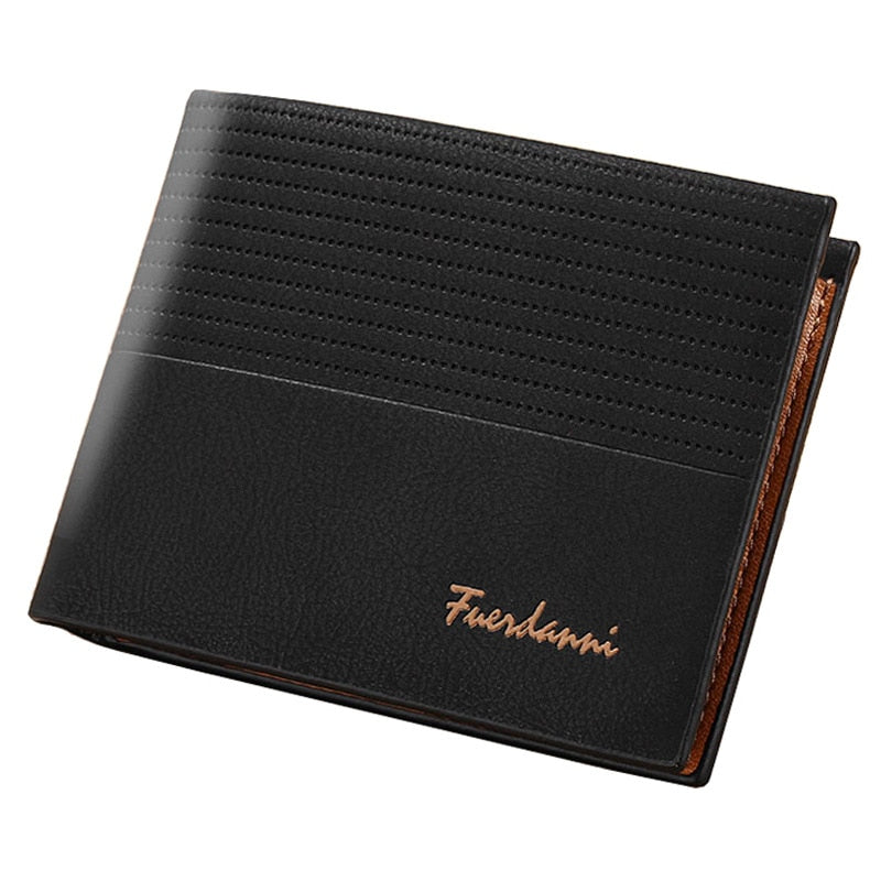 Vintage Men Leather Wallet Brand Luxury Short Slim Male Purses Money Clip Credit Card Holder Portomonee Carteria - Black