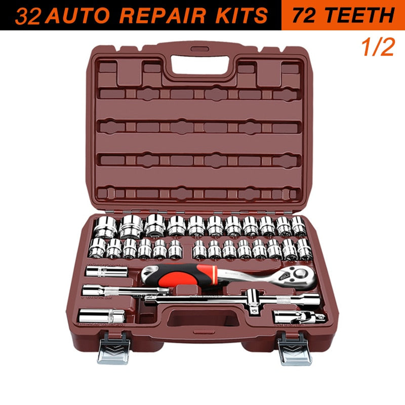 Socket Set Universal Car Repair Tool Ratchet Set Torque Wrench Combination Bit A Set Of Keys Multifunction DIY toos - Russian Federation / 32pcs
