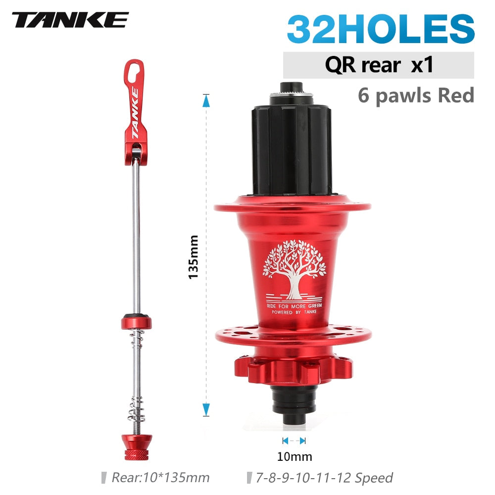 TANKE 32 36 holes MTB bike hub 6 pawls 6 bearing 120 clicks cassette flywheel 7-12 speed 6 nail disc brake hubs bicycle parts - 28 32H QR R red / China