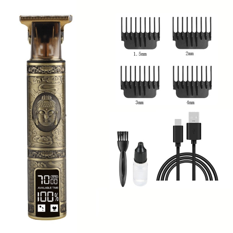 All Metal Vintage T9 Machine Women&#39;s Hair Clipper Hairdresser Professional Haircut Machine 0 Mm Nose and Ear Trimmer Finish Man - LCD Metal Buddha