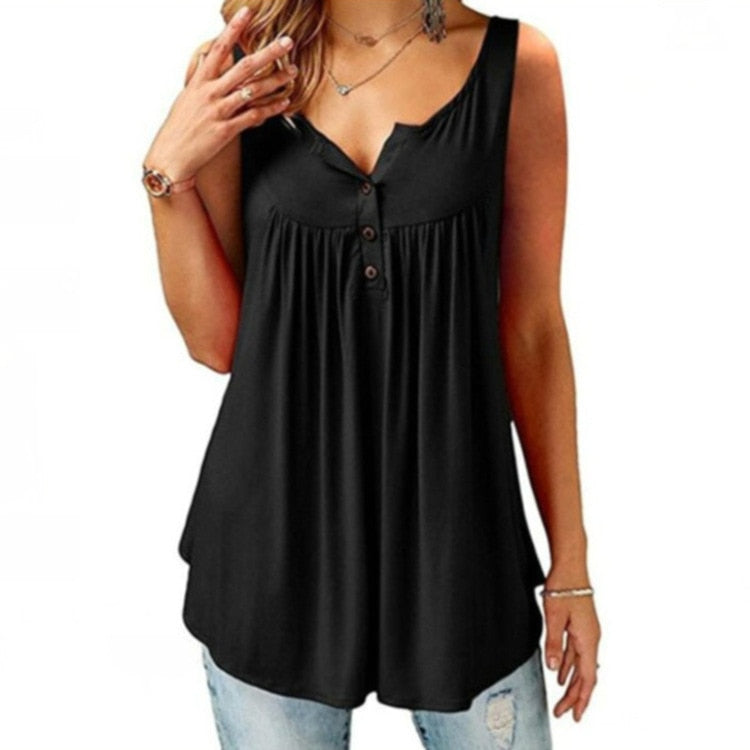 S-6XL Oversized T-shirt Women Loose Casual Sleeveless Female  Pleated Solid Tank Top Woman's Clothing Streetwear 2022 Summer New - sleeveless black / XL