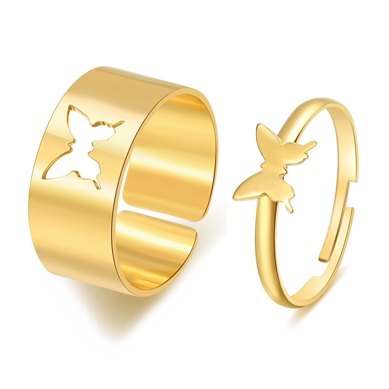 LATS Vintage Simple Animal Butterlfly Star Moon Heart Flame Open Rings for Women Girls Gothic Jewelry Punk Black Couple Ring Set - 99493