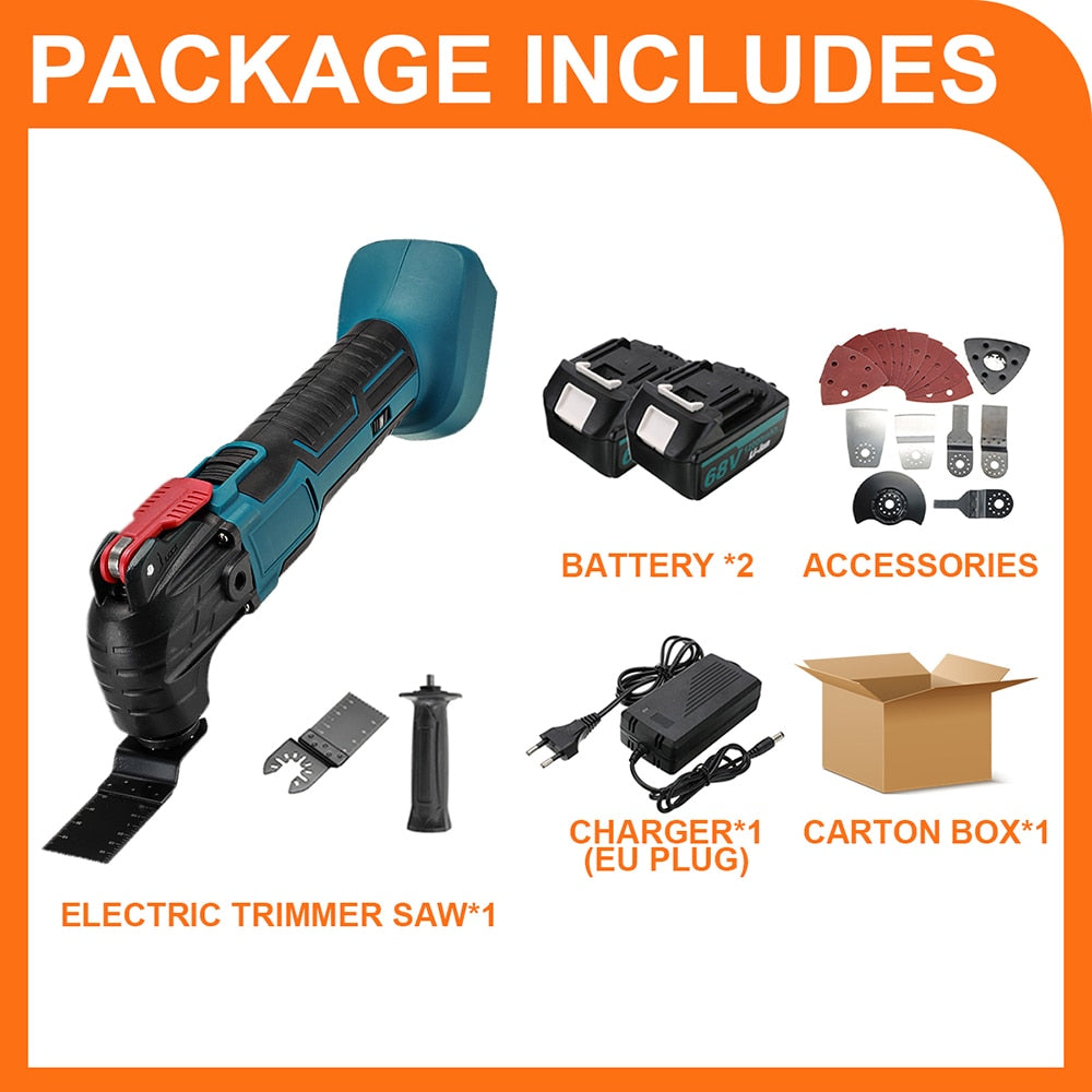 Electric Cordless Oscillating Multitools Machine Multi-function Trimmer Saw Renovator Power Multi-Tool for Makita 18V Battery - 2B x Accessories / Russian Federation