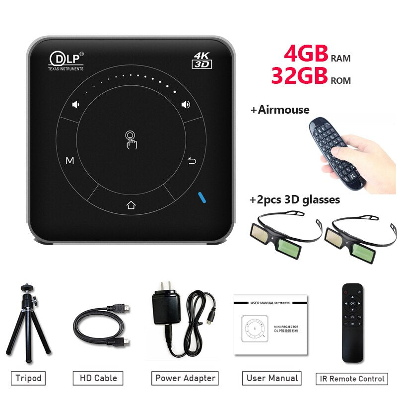 Vivicine P11 Newest Smart Pocket Mobile 3D Mini Projector,Support Miracast Airplay Wifi Home Video Proyector Beamer - 32 airmouse GLASSES