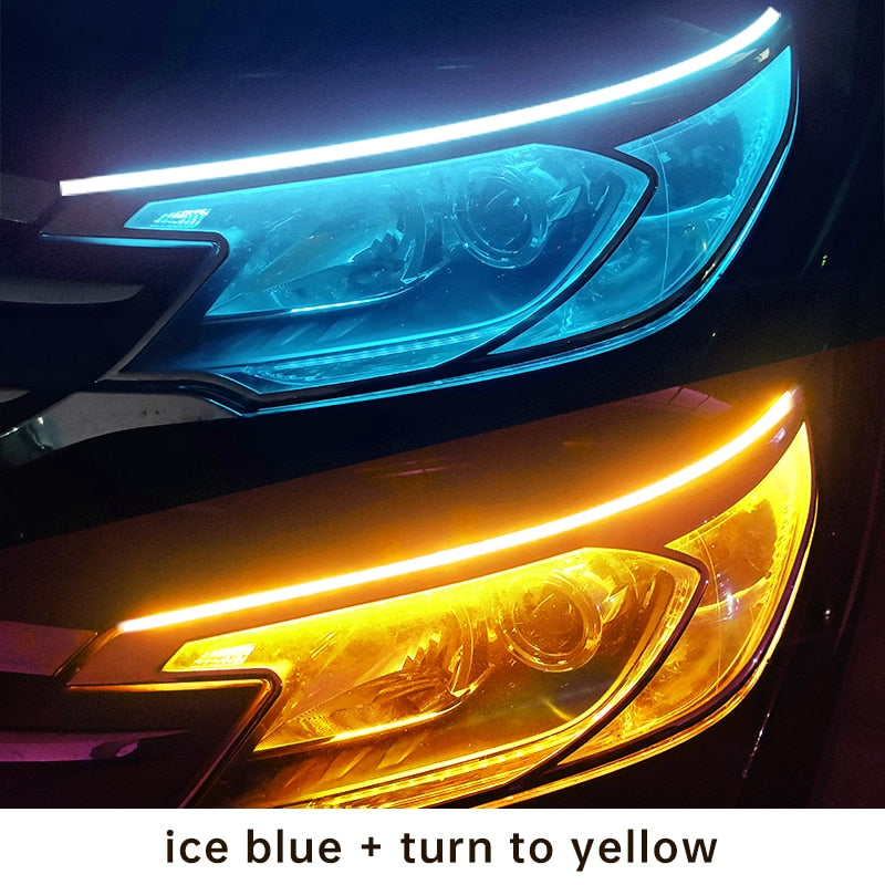2pcs LED DRL Car Daytime Running Light Flexible Waterproof Strip Auto Headlights White Turn Signal Yellow Brake Flow Lights 12V - Ice Blue To Yellow / 30cm