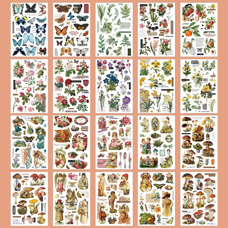 Journamm 20sheets/pack Vintage Washi Stickers Book for Deco Scrapbooking DIY Creative Stationery Junk Journal Deco Label Sticker - D
