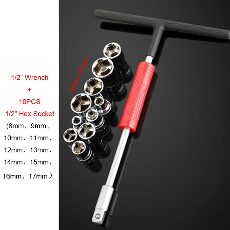 1/4" 3/8" 1/2" Drive Universal T Type Socket Wrench CR-V Socket  Spanner Converter Adapter Reducer for Car Bicycle Repair Tools - 11Pcs