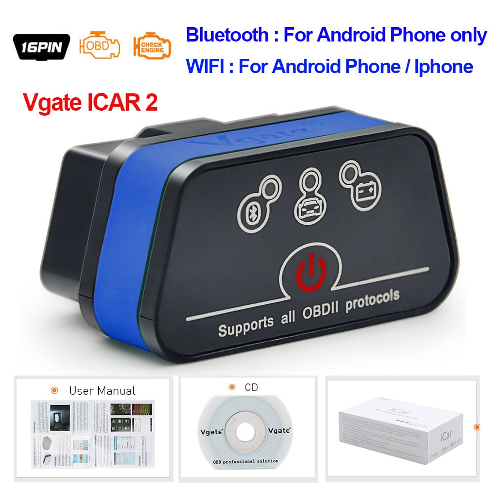 Vgate iCar2 obd2 bluetooth scanner ELM327 V2.2 obd 2 wifi icar 2 car tools elm 327 for android/PC/IOS code reader free shipping - GERMANY / Type 3 / ICAR2 Bluetooth