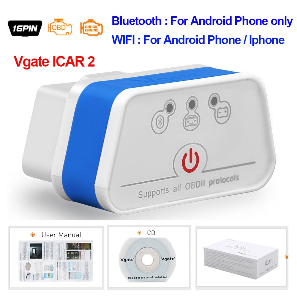 Vgate iCar2 obd2 bluetooth scanner ELM327 V2.2 obd 2 wifi icar 2 car tools elm 327 for android/PC/IOS code reader free shipping - Czech Republic / Type 7 / ICAR2 Bluetooth