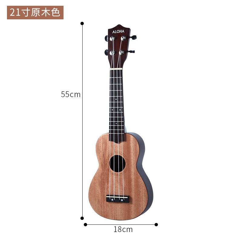 21/23 Inch Ukulele Soprano Beginner Ukulele Guitar Ukulele Mahogany Neck Delicate Tuning Peg 4 Strings Wood Ukulele - 21inch natural