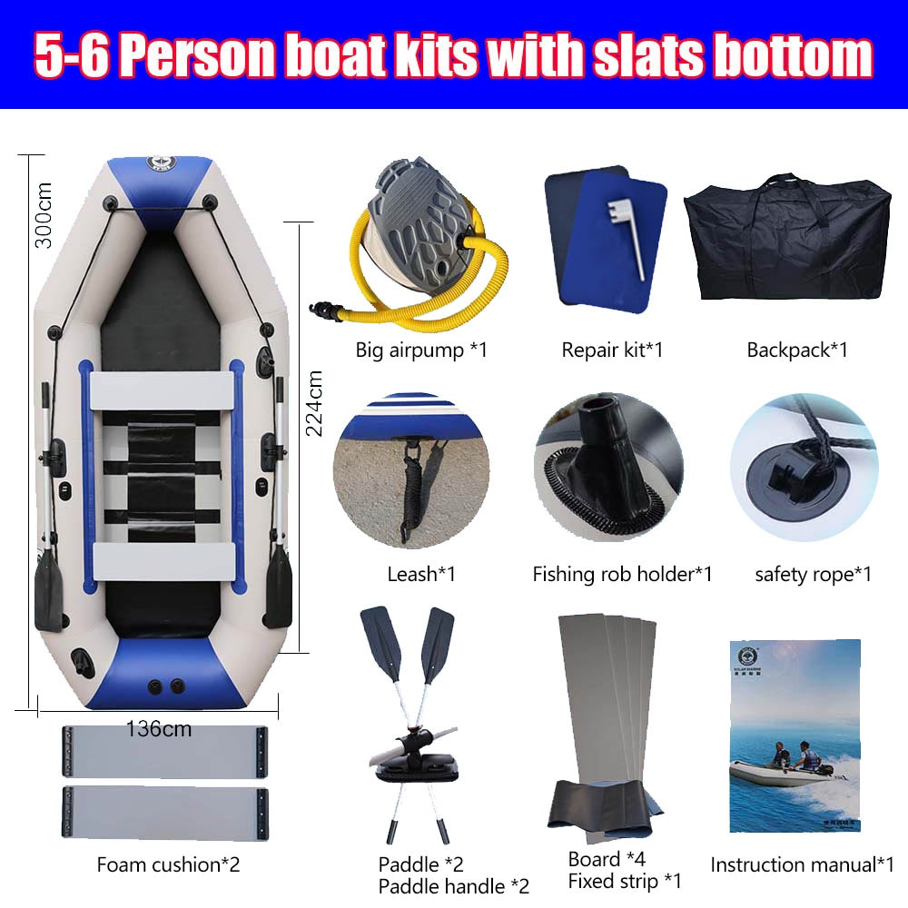 PVC Inflatable Boat 3 Layer Inflatable Fishing Boats Laminated Wear-Resistant Kayak Boats for 2-6 Person Kayak Rowing Canoe - 300cm slats bottom / Russian Federation