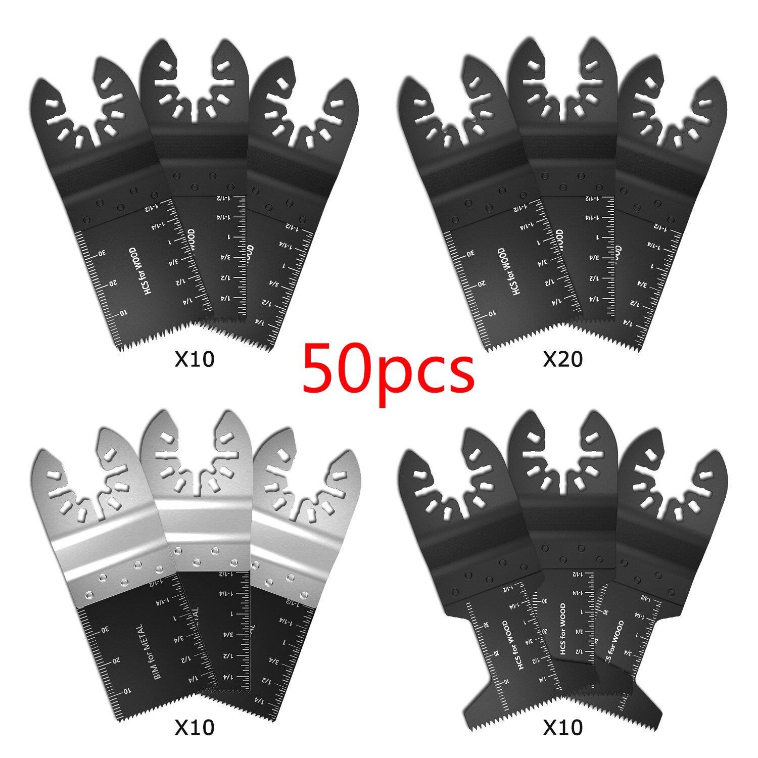 100-20 Pack Multi-Function Blades Saw Oscillating Blade Bi-metal Precision Saw Tool for Dewalt Renovator Cutting Accessories - type7-50pcs / Multipurpose Cutting / France