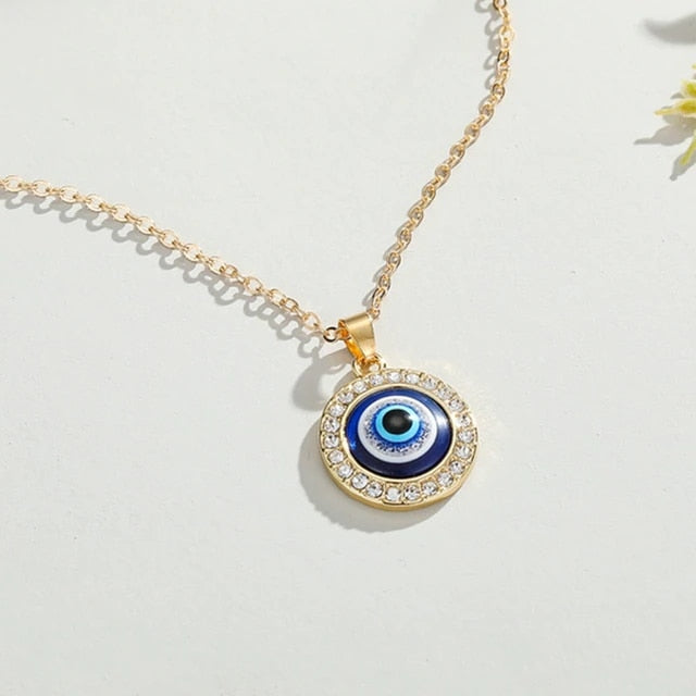 Vintage Turkish Evil Eye Pendant Choker Necklace Lucky Blue Evil Eyes Clavicle Chain Necklace Party Jewelry For Women Girls Gift - Style 16