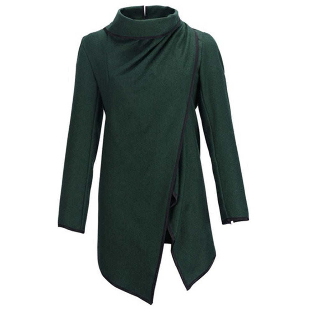 MwWiiWwM 2022 New Fashion Women Wool Winter Coat Woollen Long Sleeve Overcoat Trench Coat Woman's Clothing Multi Size - Dark green / XL