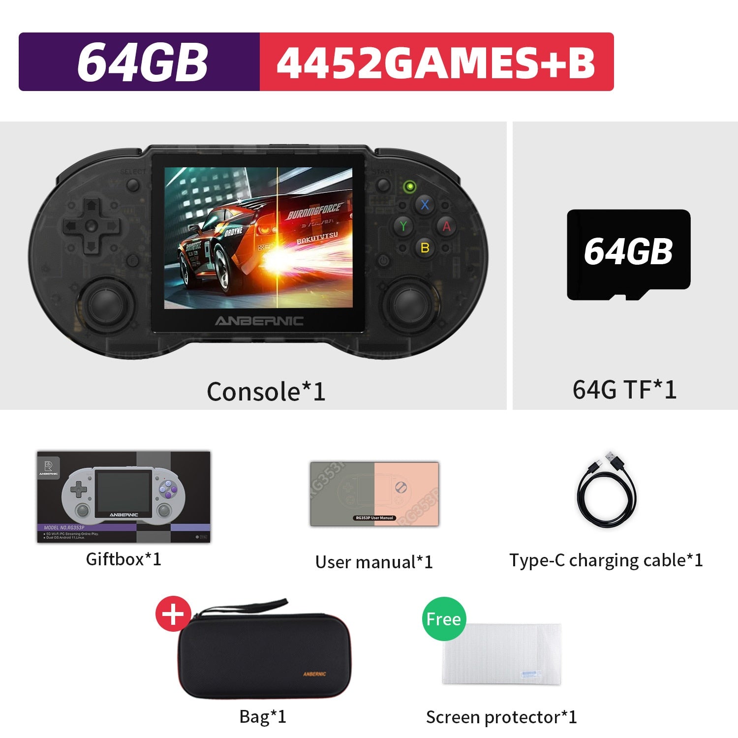 Anbernic RG353P Retro Handheld Video Game Console 3.5-inch IPS Screen Dual OS System RK3566 Bluetooth HD 5G Wifi Games Player - RG353P BT 64G B / China