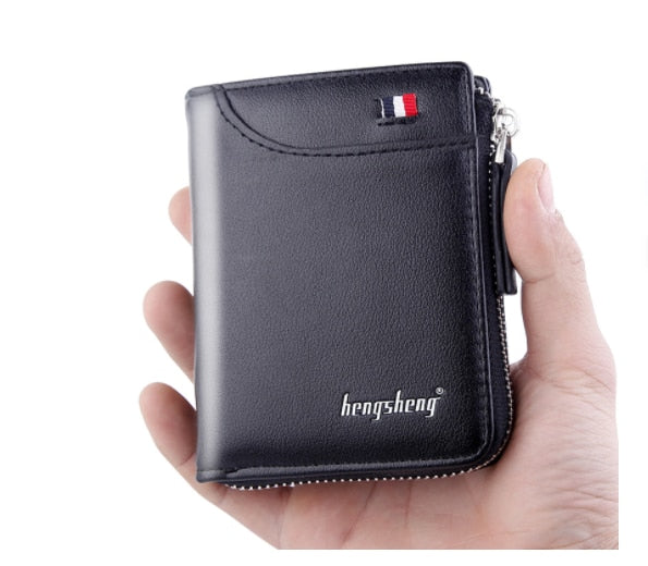 Vintage Men Leather Wallet Brand Luxury Short Slim Male Purses Money Clip Credit Card Holder Portomonee Carteria - black 01