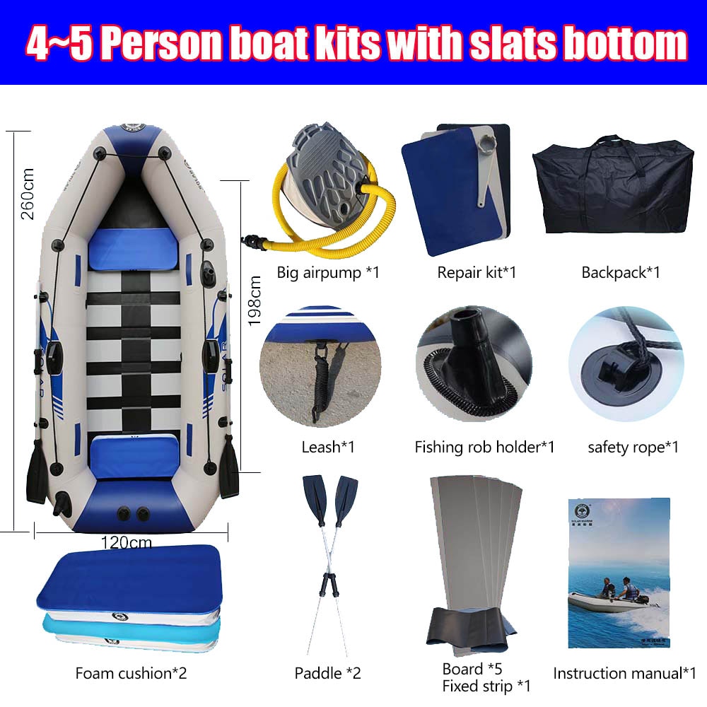 PVC Inflatable Boat 3 Layer Inflatable Fishing Boats Laminated Wear-Resistant Kayak Boats for 2-6 Person Kayak Rowing Canoe - 260cm slats bottom / Australia
