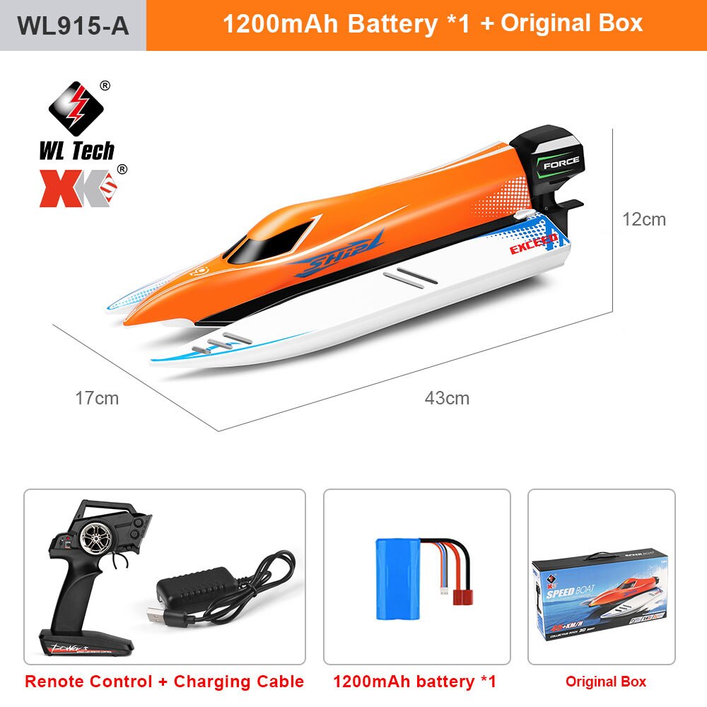 WLtoys WL916 WL915-A RC Boat 2.4Ghz 55KM/H Brushless High Speed Racing Boat Model Remote Control Speedboat Children RC Toys - WL915A 45KM 1B OR