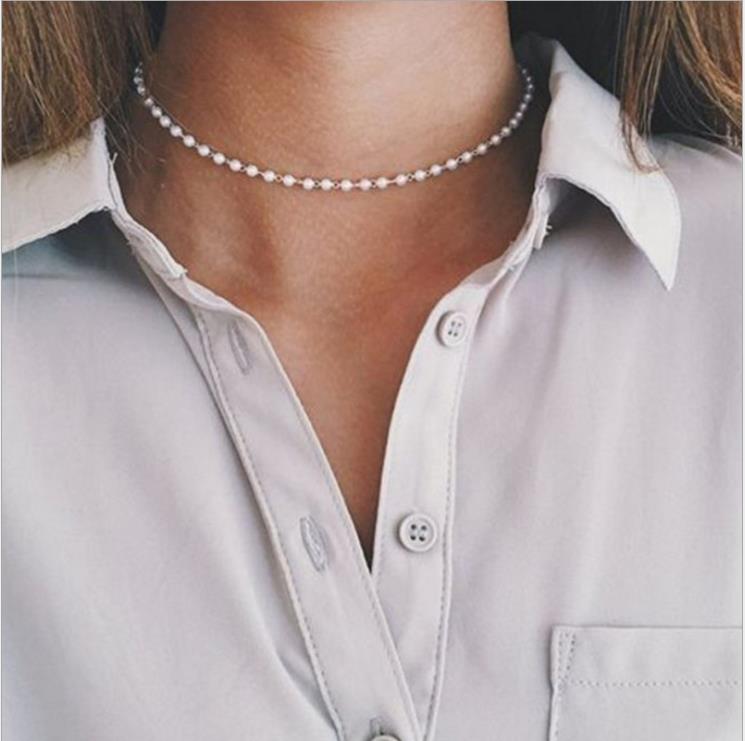 Vintage Style Simple 6MM Pearl Chain Choker Necklace For Women Wedding Love Shell Pendant Necklace Fashion Jewelry Wholesale - pearl Choker