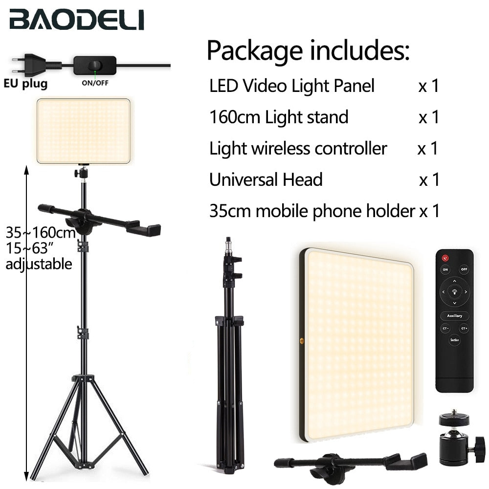 LED Fill Lamp Video Light Panel Bi-color 2700k-5700k Photography Lighting Live Stream Photo Studio Light With Stand EU Plug - 160cm 35cmARM / Russian Federation