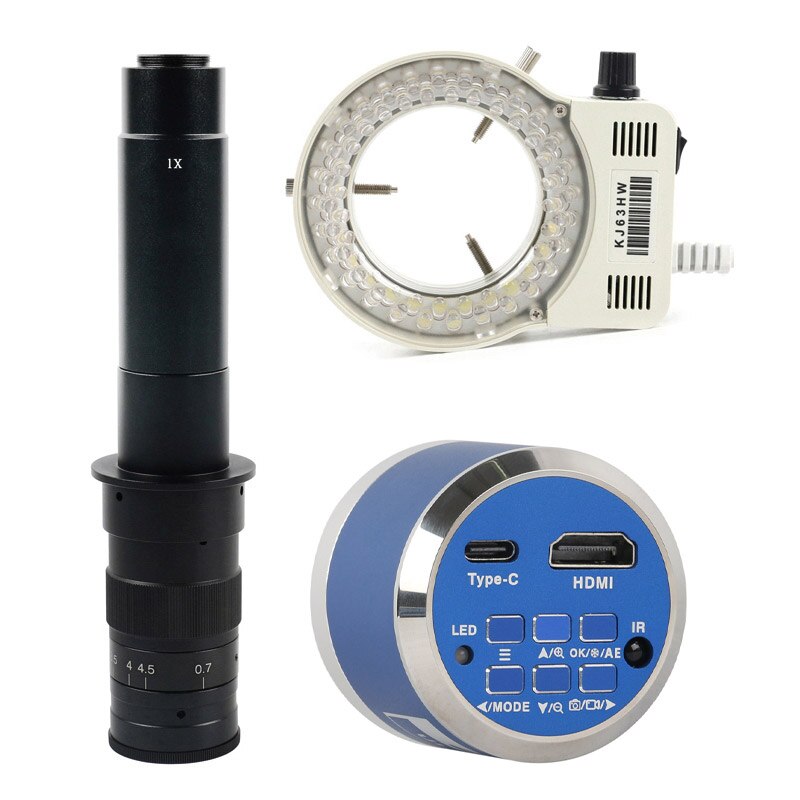 12MP 4K UHD HDMI Industry Video Microscope Camera Zoom Cmount Lens For Machine PCB Board CPU Repair Soldering Measurement - With 300X Lens Light