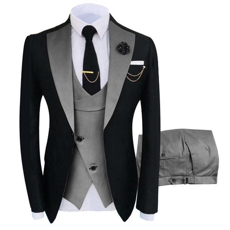 New Costume Homme Popular Clothing Luxury Party Stage Men&#39;s Suit Groomsmen Regular Fit Tuxedo 3 Peice Set Jacket+Trousers+Vest - Gray / M / China