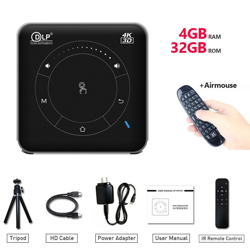 Vivicine P11 Newest Smart Pocket Mobile 3D Mini Projector,Support Miracast Airplay Wifi Home Video Proyector Beamer - 32G add airmouse