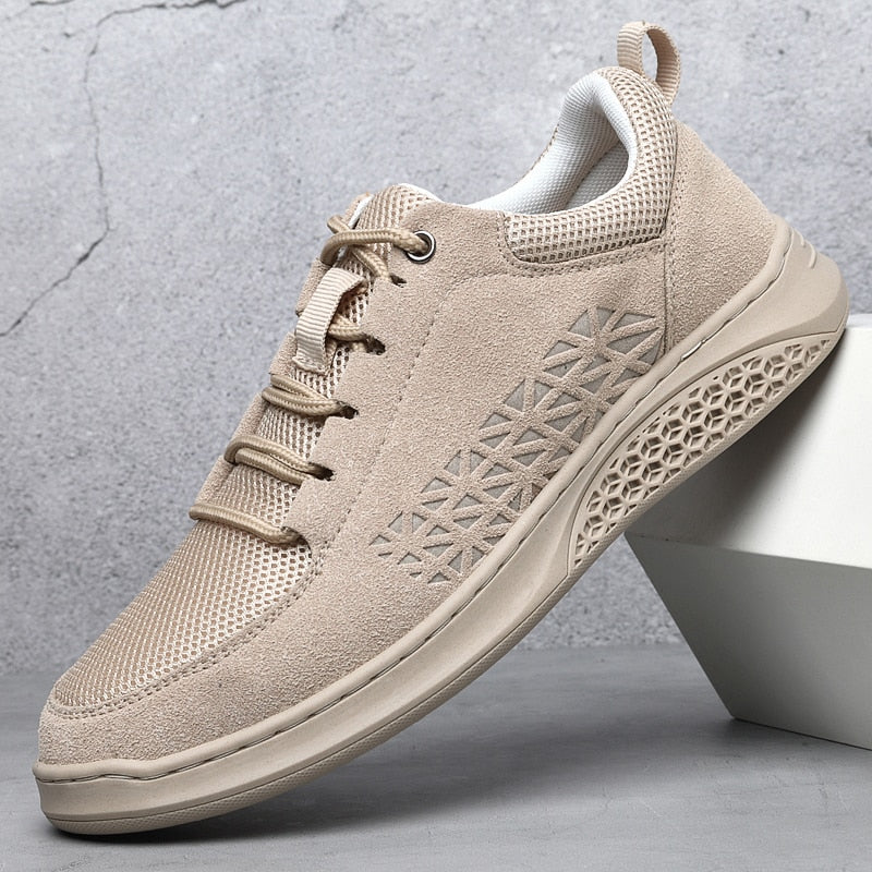 Men's genuine Leather Shoess lace up Trend Comfortable Men Shoes outdoor British Fashion Men High Top Sneakers Moccasins Men - khaki / 11