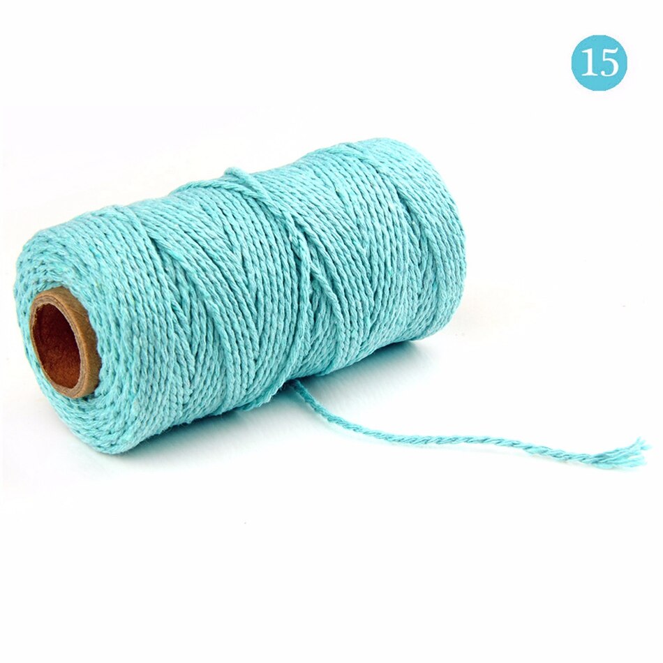 2mm 100M Colorful Thread Cord Handmade Crafts DIY Beige Twisted Cotton Macrame Cord Twine Rope String Home Textile Decoration - 15 Light Blue