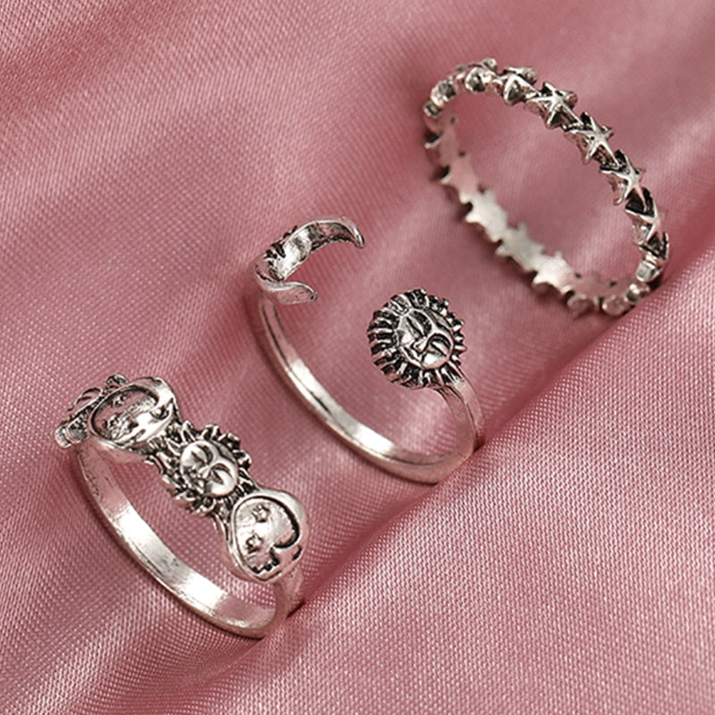 Hiphop Vintage Rings Set for Women Men Aesthatic Retro Punk Silver Plated Heart Flower Butterfly Chain Finger Ring Jewelry 2022 - No.10 53608