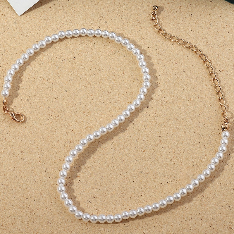 Vintage Style Simple 6MM Pearl Chain Choker Necklace For Women Wedding Love Shell Pendant Necklace Fashion Jewelry Wholesale - 5MM
