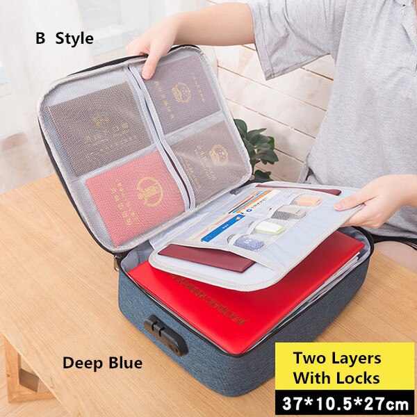 Document Bag Large Capacity Travel Passport Wallet Card Organizer Men&#39;s Business Waterproof Storage Pack Home Accessories Item - B Style Navy / China