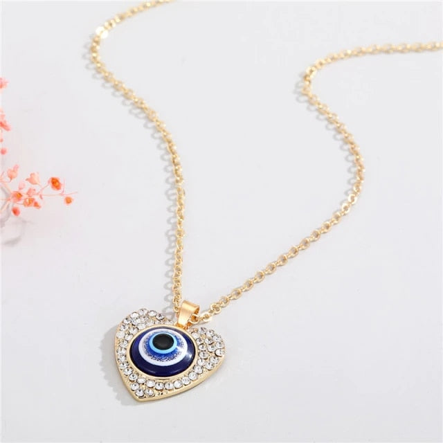Vintage Turkish Evil Eye Pendant Choker Necklace Lucky Blue Evil Eyes Clavicle Chain Necklace Party Jewelry For Women Girls Gift - Style 18