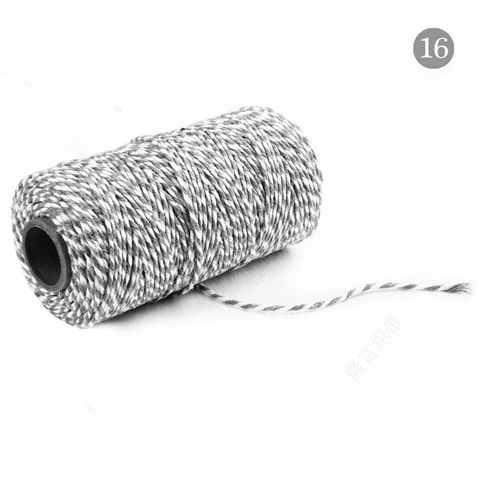 2mm 100M Colorful Thread Cord Handmade Crafts DIY Beige Twisted Cotton Macrame Cord Twine Rope String Home Textile Decoration - A16 Gray white