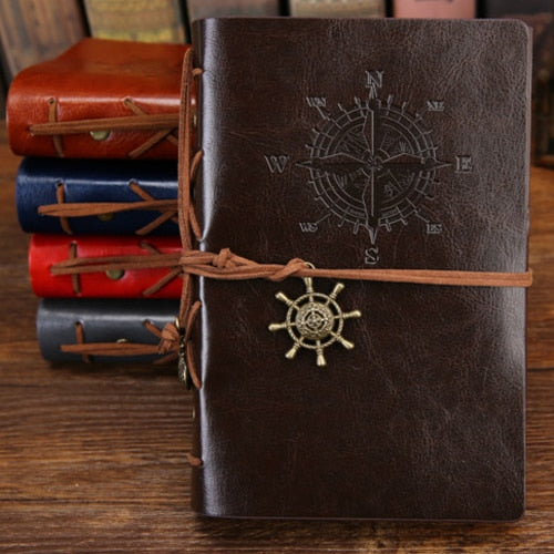 Retro Spiral Notebook Diary Notepad Vintage Pirate Anchors PU Leather Note Book Replaceable Stationery Gift Traveler Journal - Coffee / Medium 130x185mm