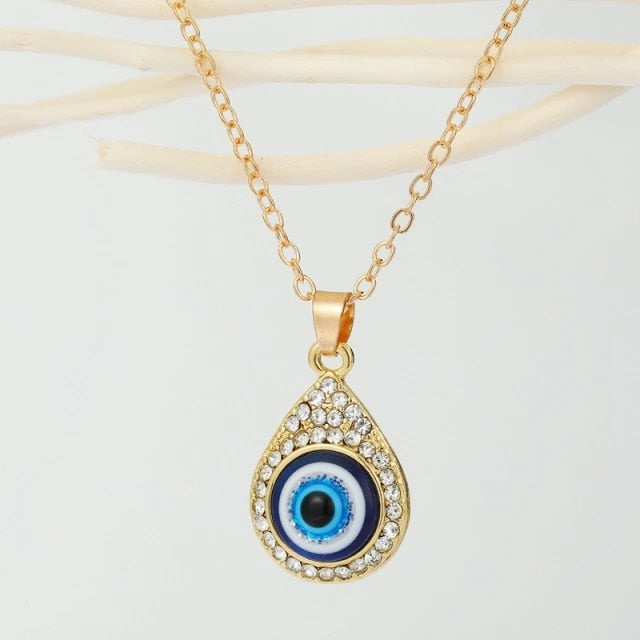 Vintage Turkish Evil Eye Pendant Choker Necklace Lucky Blue Evil Eyes Clavicle Chain Necklace Party Jewelry For Women Girls Gift - Style 15