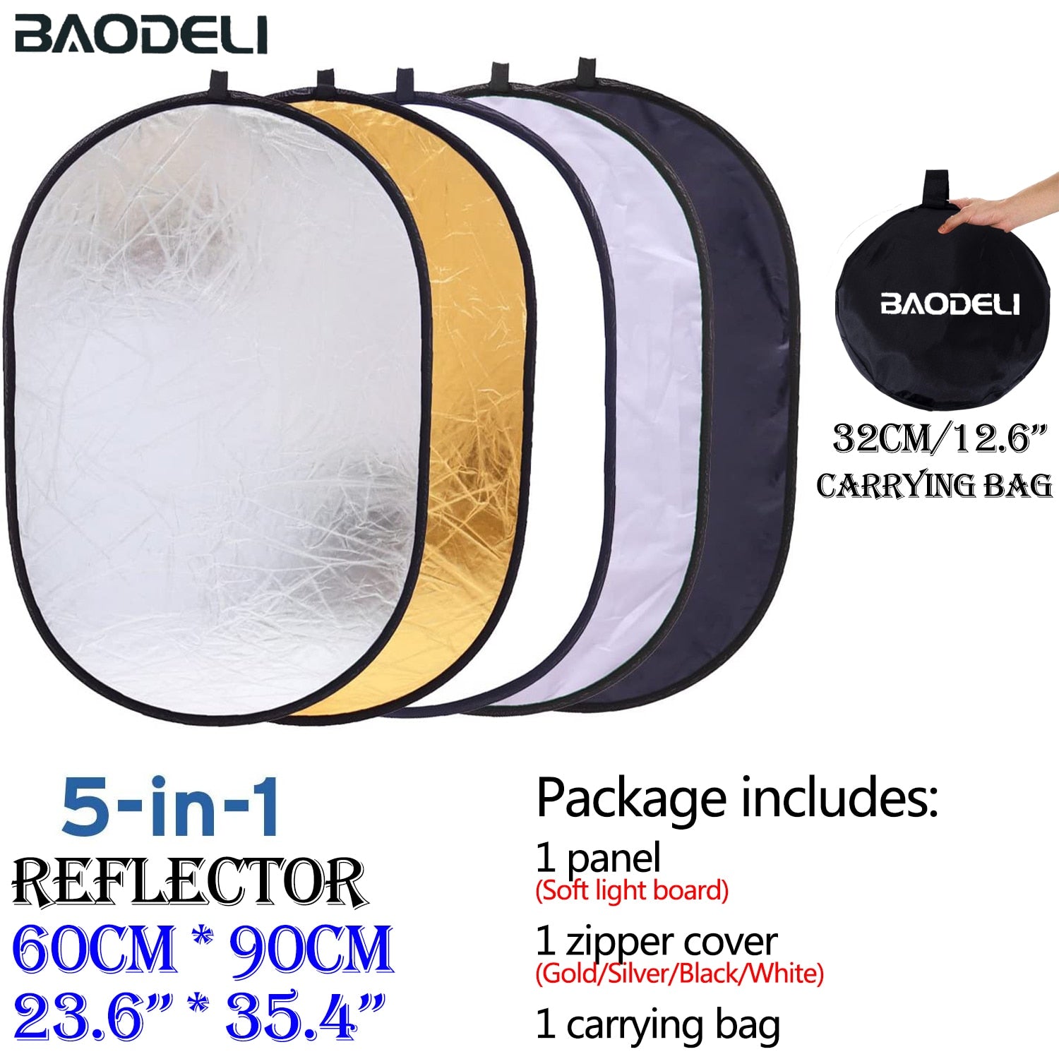 100x150cm 5 in 1 Portable Collapsible Light Oval Photography Reflector for Studio Multi Photo Outdoor studio reflector - 60x90cm / China