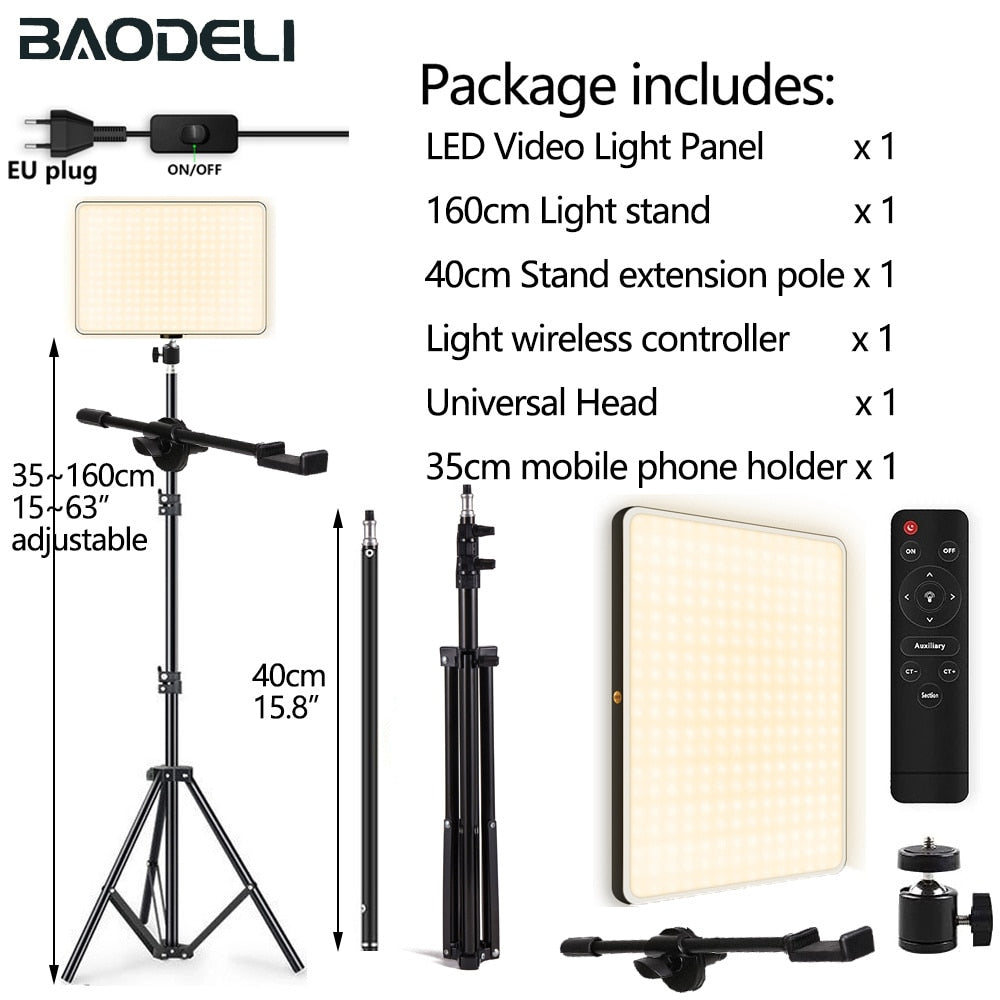 LED Fill Lamp Video Light Panel Bi-color 2700k-5700k Photography Lighting Live Stream Photo Studio Light With Stand EU Plug - B 200cm 35cmARM / China