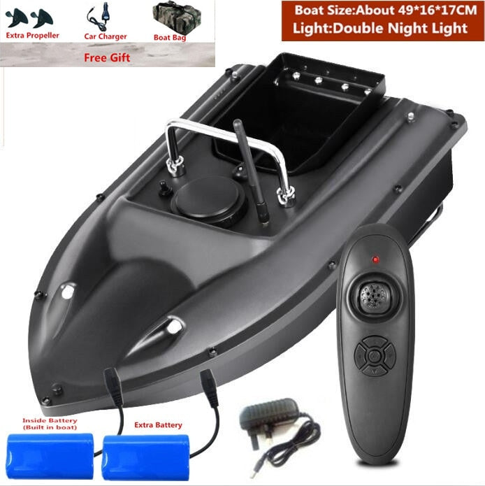 Smart Fixed Speed Cruise Radio Remote Control Fishing Bait Boat 1.5KG 500M Dual Night Light Lure Fishing RC Bait Boat Fishing - UK Plug 2 Battery / China