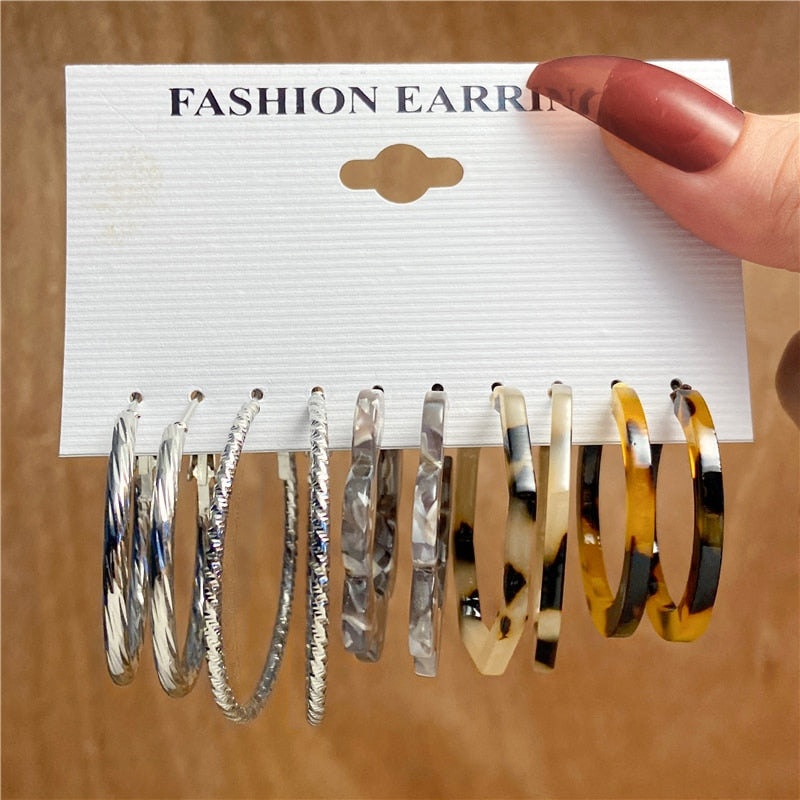 Vintage Geometry Pearl  Earring Set Heart Leopard For Women Girls Hoop Earrings Gold Color Metal Square Round  Party Jewelry - OV54340