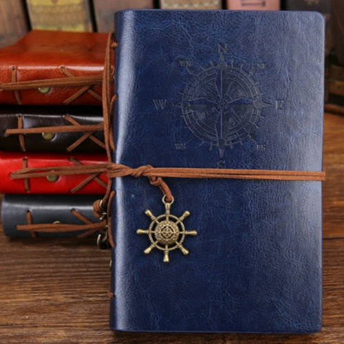 Retro Spiral Notebook Diary Notepad Vintage Pirate Anchors PU Leather Note Book Replaceable Stationery Gift Traveler Journal - Blue / Large 165x235mm