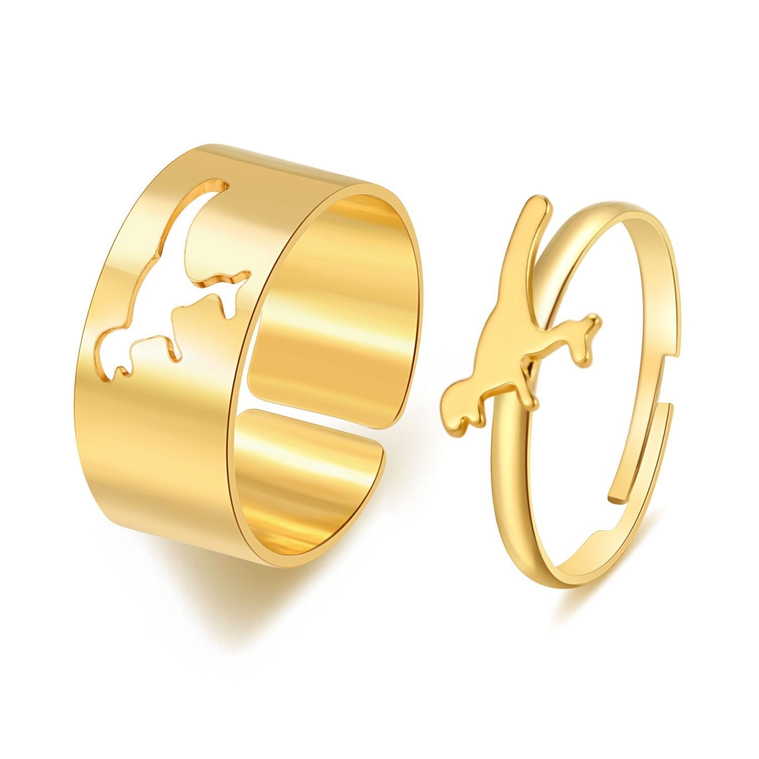 LATS Vintage Simple Animal Butterlfly Star Moon Heart Flame Open Rings for Women Girls Gothic Jewelry Punk Black Couple Ring Set - 99491