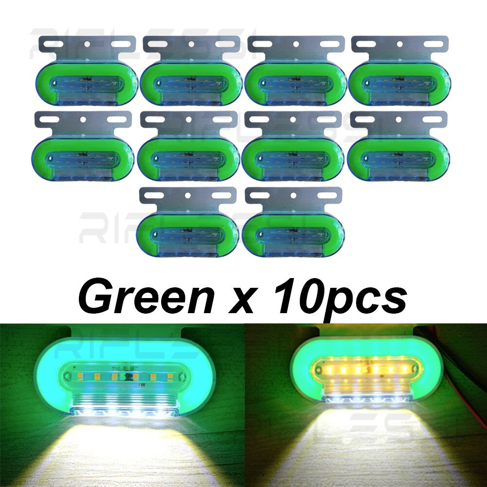 10 x LED Trailer Clearance Lights 12V 24V Marker Lights For Trucks Side Lights Amber Red White Blue Green Lanterns For Trailers - Green / 24V