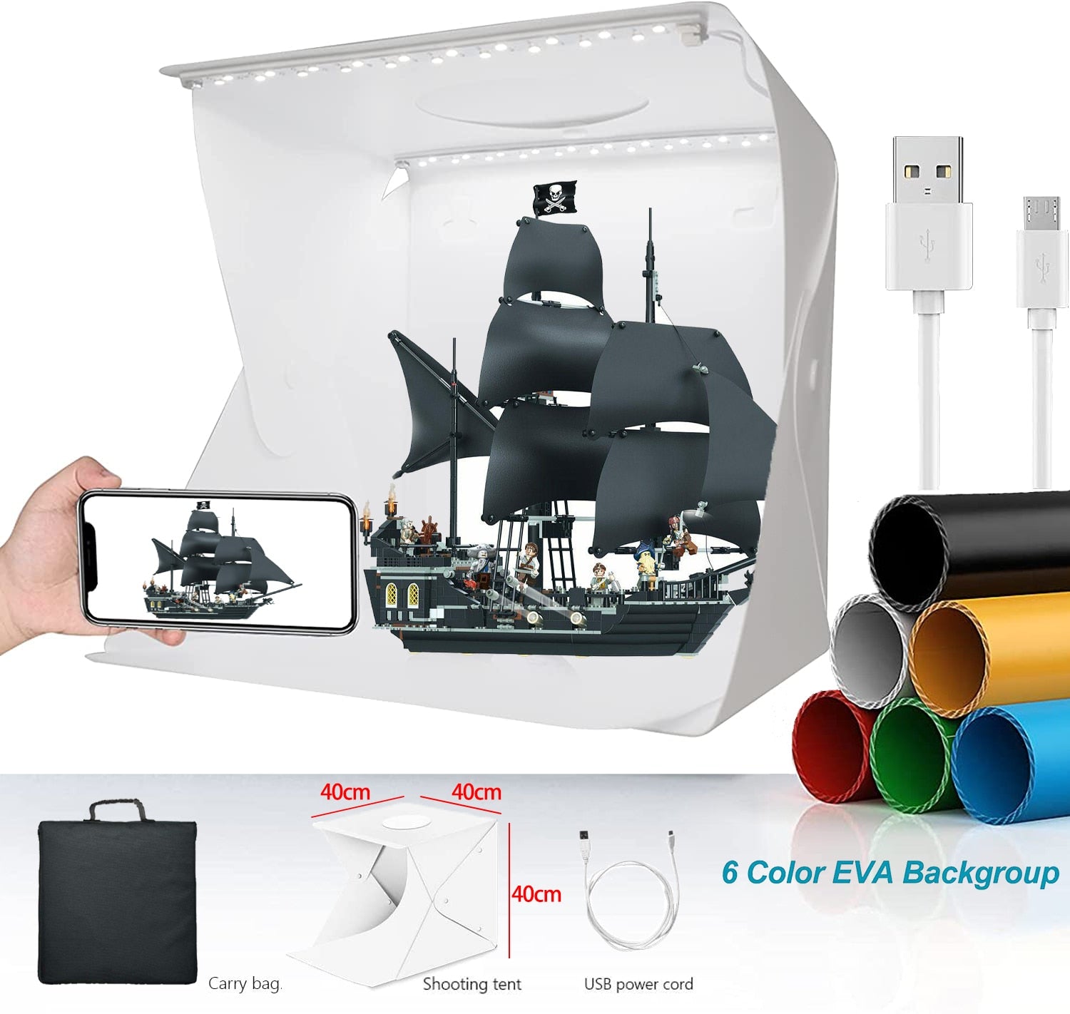 Folding Lightbox 20/30/40cm Portable Photography Photo Studio Tent LED Softbox Background Kit USB Mini Light Box For DSLR Camera - China / 40cm