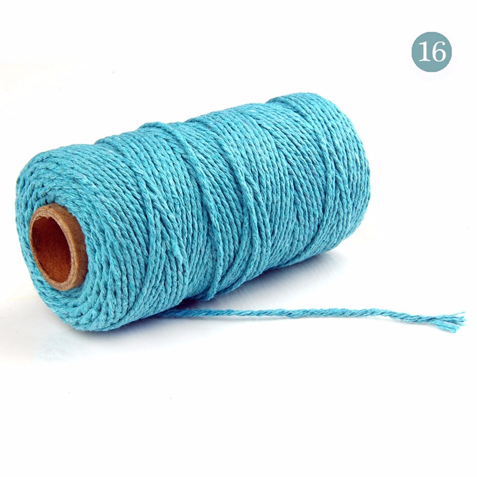 2mm 100M Colorful Thread Cord Handmade Crafts DIY Beige Twisted Cotton Macrame Cord Twine Rope String Home Textile Decoration - 16 Blue
