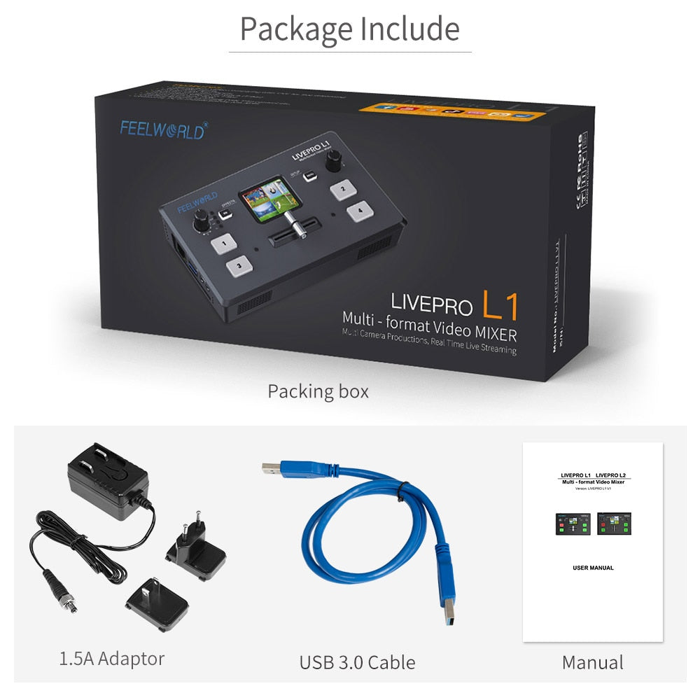 FEELWORLD LIVEPRO L1 V1 Live Streaming Video Switcher 4xHDMI Input Hdmi USB3.0 Multi Format Studio Record Preview Camera Youtube - LIVEPRO L1 v1 / China