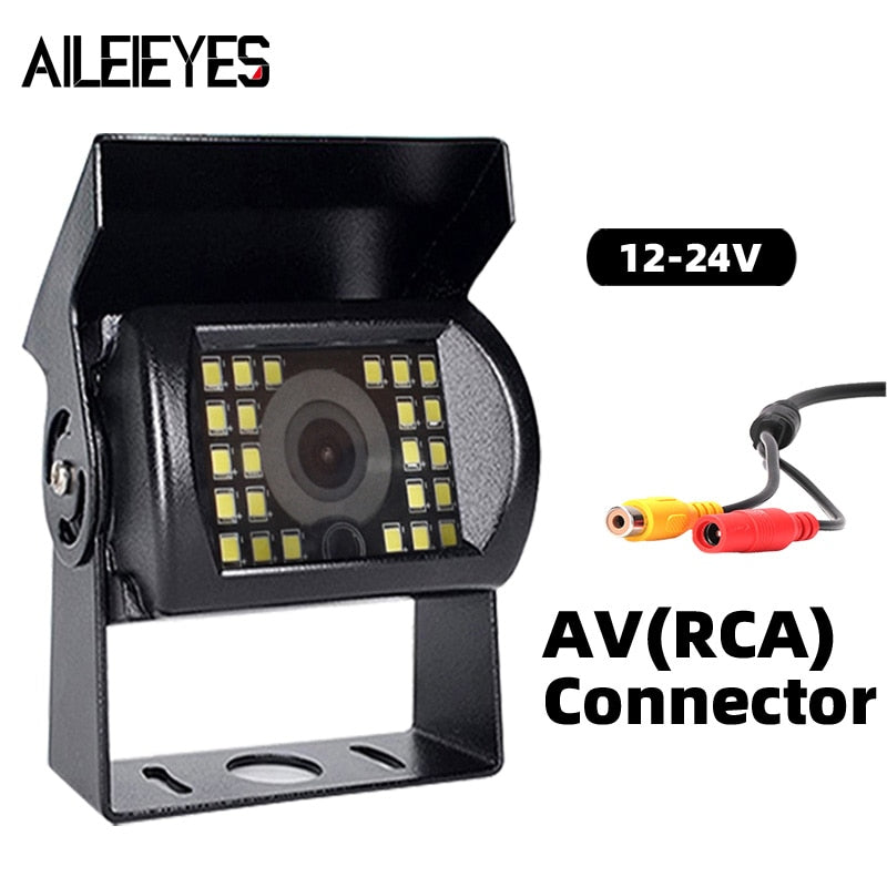 12V/24V Truck Backup Camera 4Pin/AV Led IR Night Vision Heavy Duty Rear View Reverse Camera For Trailer/Bus/Van/Pickup Parking - AV (24Led Lights) / No Line(Rear View)
